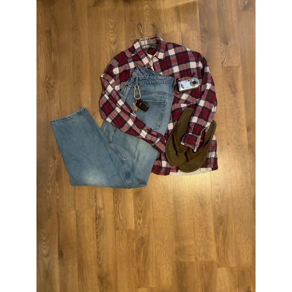 Freeway Exchange Plaid Flannel Shirt Mens XL Maroon White Navy Button Up